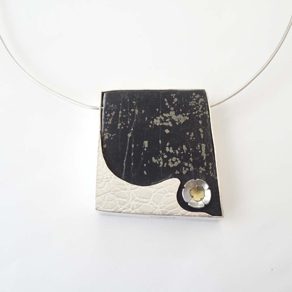 ST1149 Slate with Pyrite & Silver pendant
