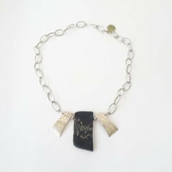 ST695 Slate with Pyrite & Silver necklace.