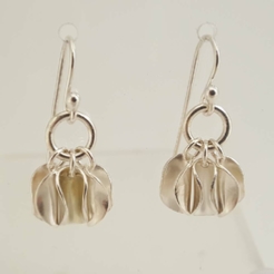 ST926 Silver drop earrings with 3 curved discs.